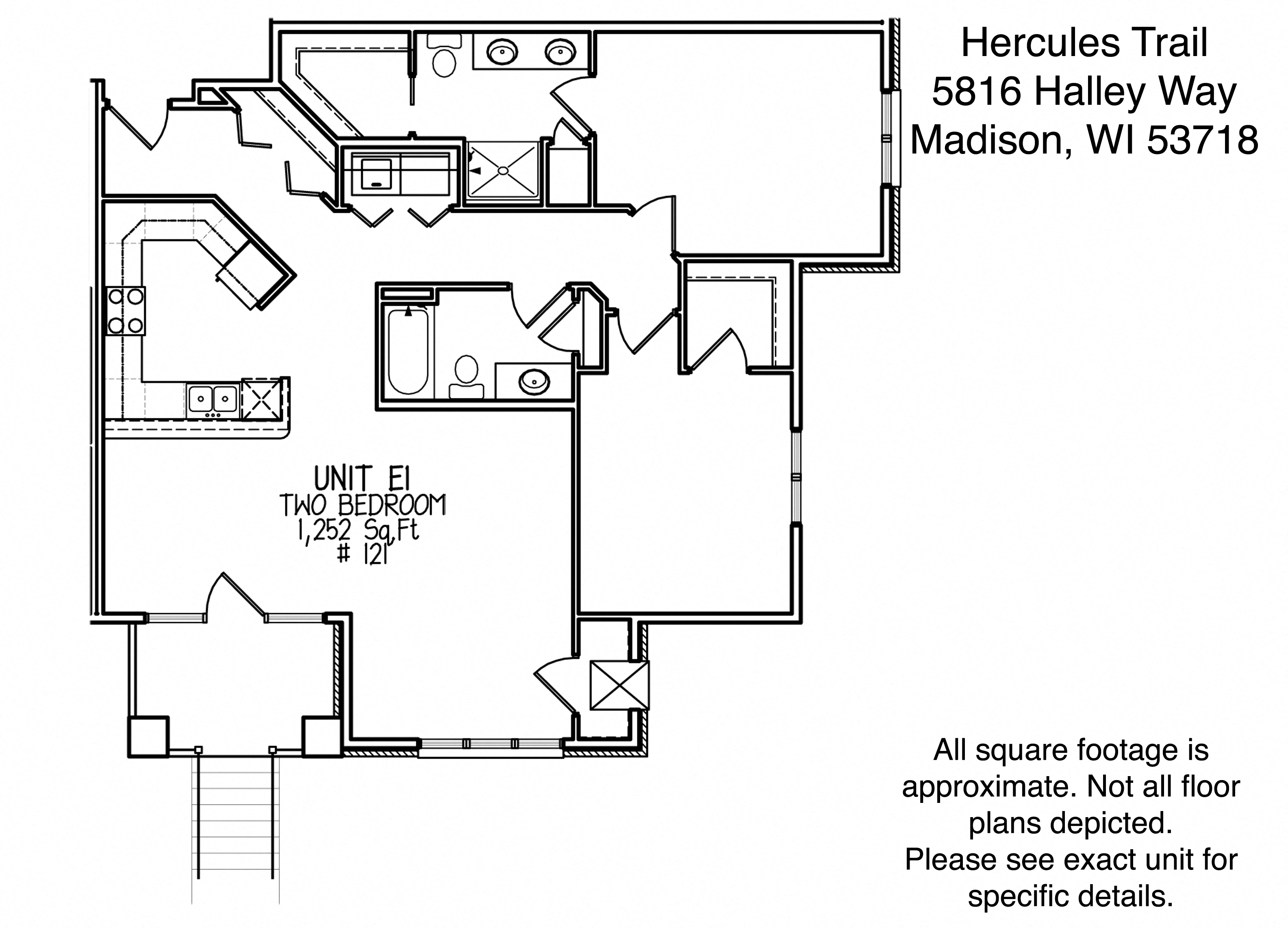 Floor plan for 2 beds, 2 baths, 1252 sqft